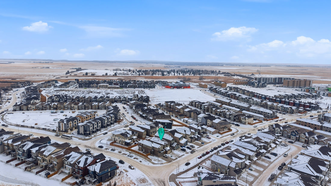 Aerial view of detached homes in Belvedere Calgary