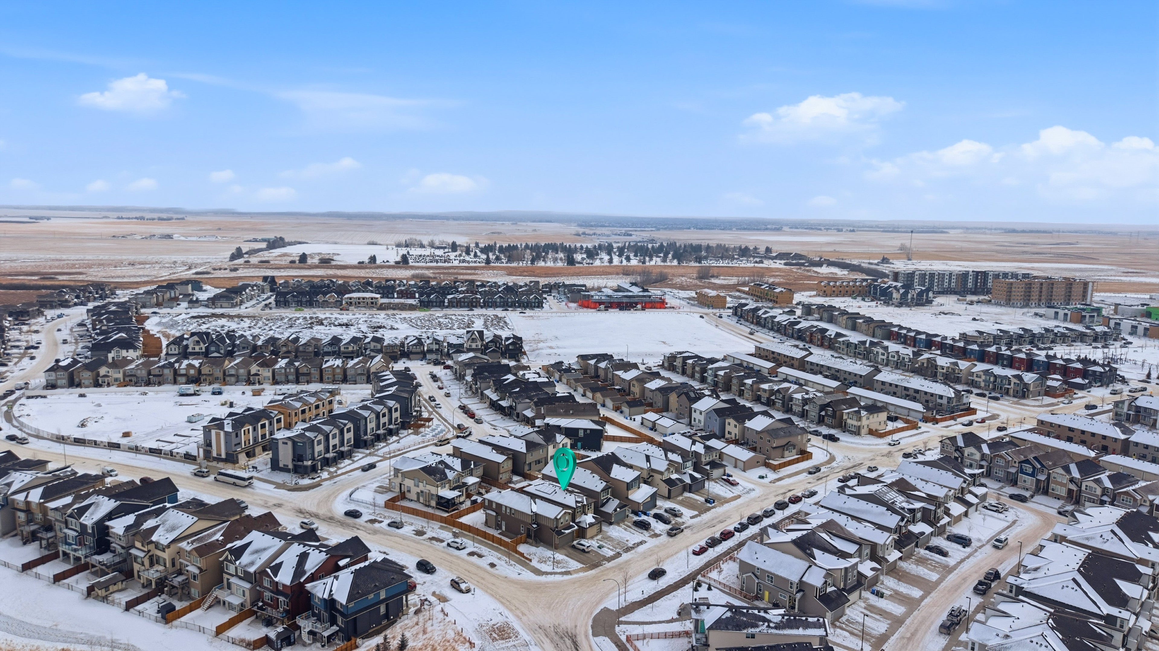 Aerial view of detached homes in Belvedere Calgary